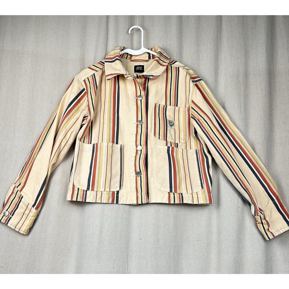 Urban Outfitters Striped Cream Jacket with Red, Navy & Mustard Stripes